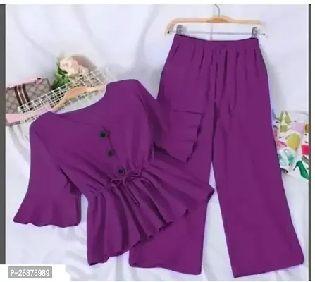 Stylish Purple Crepe Solid Co-Ords Sets For Women