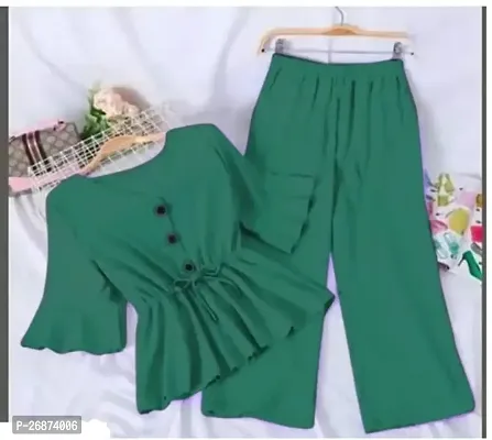 Stylish Green Crepe Solid Co-Ords Sets For Women