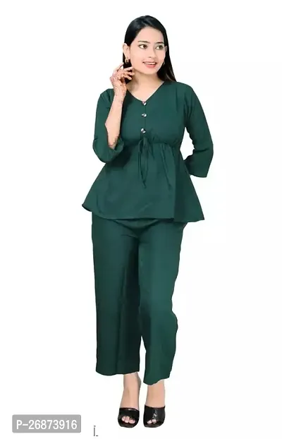Stylish Green Crepe Solid Co-Ords Sets For Women-thumb0