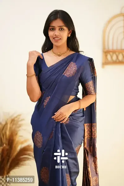 Beautiful Silk Blend Saree With Blouse Piece For Women-thumb4
