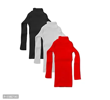 Boys and Girls Wollen Warm High Neck Full Sleeves T-Shirt/Inner/Skivvy for Winter_Pack of 03(Black,Red and White)