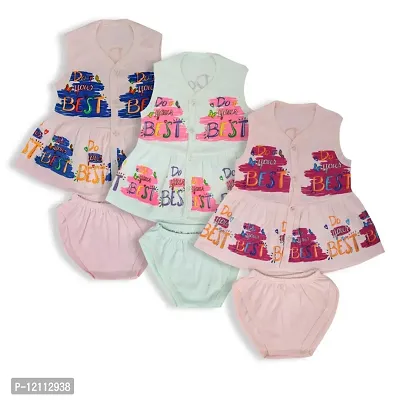 Baby Girls Modal Printed Frock Mini Length Short Frocks With  bottom Dress 03 pcs-thumb0