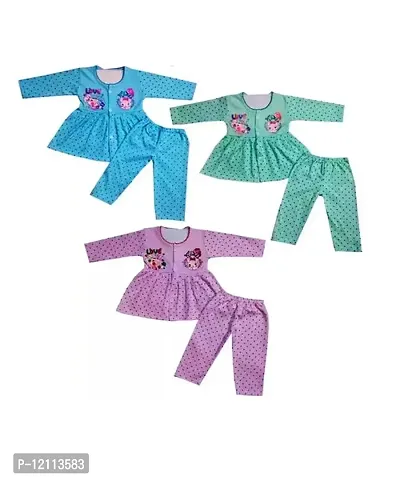 Cotton Pretty Dress set for Baby Girl with Full sleeves Frock Top Jhabla and Full Length Pyjamas 03 PCS