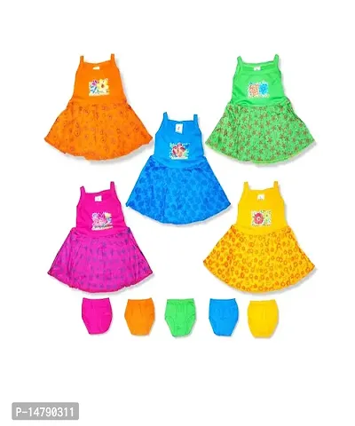 Baby Girls Casual Dress Panties | 0-6 Months | Girl Baby Frocks and Panties | Pack of 5 Clothing Set