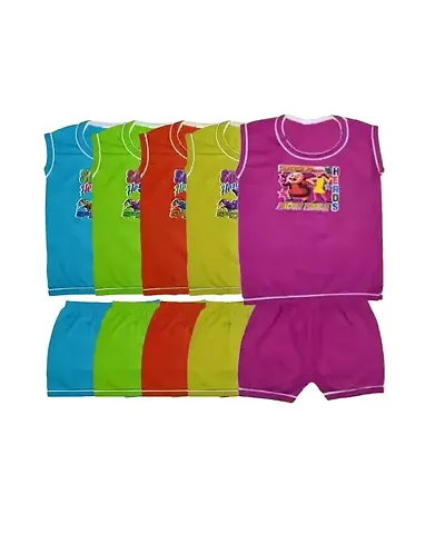 Baby Boys and Baby Girls Sleeveless T-Shirt and Shorts Combo - Pack of 5