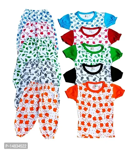 Clothing Co. Girl's Cotton Full Sleeve Night Suit - Long Pants Sleepwear Pajama Set with Printed Bunny for Kids PACK OF 05-thumb0