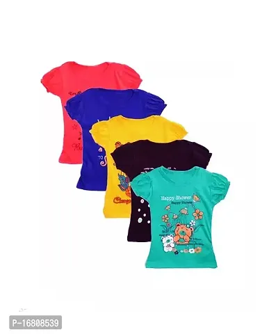 Kids Girls Half Cap Sleeve Hosiery Top/Tshirt (Multicolor,Pack of 05)-thumb0