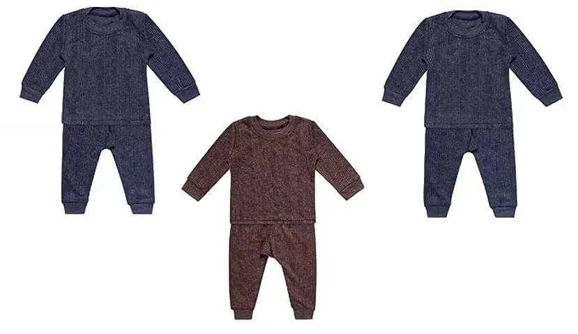 Baby Thermal Top and Pyjama Set - Round Neck, Full Sleeves, Winter Wear Suit for Infants, Girls, Boys (0-2 Years) Pack of 3