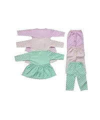 Baby Girl's Fabulous Collection of Printed Full Sleeves Soft Hosiery Cotton Vests,Jhabla Frock with Pyjama Pants Dress for Kids Infant Toddler (Set of 3)-thumb1