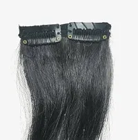 Double Clip 100% Natural Human Hair Extensions Natural Black Color (Pack Of 1)-thumb1