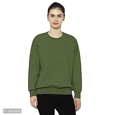 Comfortable Pullover Olive Cotton Blend Sweatshirt For Women-thumb0