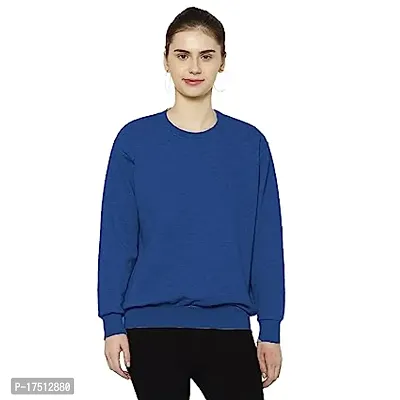 Comfortable Pullover Navy Blue Cotton Blend Sweatshirt For Women