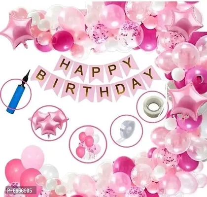 Trendy Pink Girls Boys Happy Birthday Balloon Banner Decoration Kit Combo-thumb0