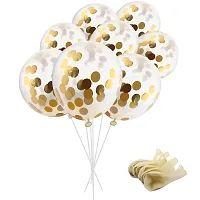 Rubber Balloons(5 Pcs) With Pre-Filled Confetti And Happy Birthday Banner Combo (Golden And White)-thumb1