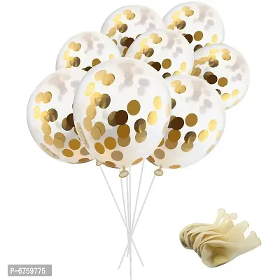 Rubber Balloons(5 Pcs) With Pre-Filled Confetti And Happy Birthday Banner Combo (Golden And White)-thumb2