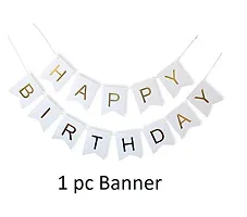 Rubber Balloons(5 Pcs) With Pre-Filled Confetti And Happy Birthday Banner Combo (Golden And White)-thumb1