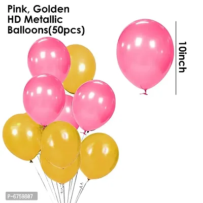 Happy Birthday Banner For Decoration Kit -52 Pcs Combo Set - Pink Happy Birthday Banner, Pink Curtain Foil, Metallic Golden And Pink Latex Balloons-thumb3