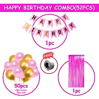 Happy Birthday Banner For Decoration Kit -52 Pcs Combo Set - Pink Happy Birthday Banner, Pink Curtain Foil, Metallic Golden And Pink Latex Balloons-thumb1