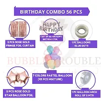 1 Pack Happy Birthday Foil (Silver)+ 2 Pcs Fringe Foil Curtain (Rose Gold)+ 2 Pcs Star Foil (Rose Gold) + 1Pc Glue Dot + 1 Pc Arch And Pack Of 49 Hd Metallic Pastel Balloons (7 Colors)+-thumb1