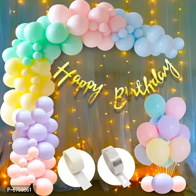 Pastel Balloons For Birthday Combo Kit With Fairy Light- 44Pcs Pastel Color Balloon For Birthday / Hydrogen Balloons For Birthday/ Candy Balloons/Candyland, Baby Shower- Balloons AndCurtains-thumb0