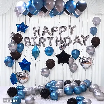 Happy Birthday Decoration Kit 44Pcs Set For Husband Boys Kids Decorations Items Combo With Helium Letters Foil Balloon Banner; Latex Metallic Balloons Decor