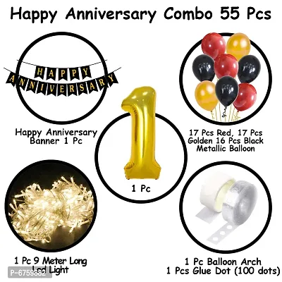 1St Happy Anniversary Decoration Items With Light Led Banner, Balloons, Glue Dot Arch 55Pcs Set For 1St Party Room Decoration Combo Set/Couple Wedding, Marriage Celebration-thumb2