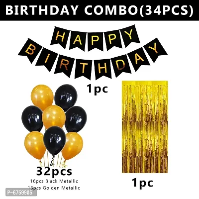Happy Birthday Banner Decoration Kit - 34Pcs Set For Boys Husband Balloons Decorations Items Combo With Metallic Balloons And Foil Curtain-thumb2