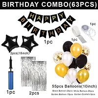 Happy Birthday Decoration For Husband Kit Combo Set - 63Pcs Birthday Banner Silver Foil Curtain Metallic Confetti Balloons With Balloon Pump And Glue Dot - Happy Birthday Decorations Items-thumb1