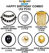 Solid Happy Birthday Decoration Kit Combo - 42Pcs Metallic Confetti With Birthday Bunting Golden Foil Curtain /Happy Birthday Decorations Items Set Balloon Bouquet&nbsp;&nbsp;(Black, Pack Of 42)-thumb1