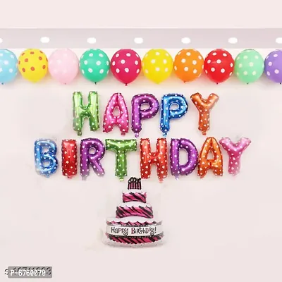 Happy Birthday Multi-Color Dotted Foil Letters + 1 Pc Cake Foil Balloon + 30 Pcs Polka Dotted Print Balloons