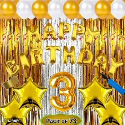 Third/3Rd Happy Birthday Combo/Kit Pack Material For Party Decorations (Pack Of 73) Gold&nbsp;&nbsp;(Set Of 73)