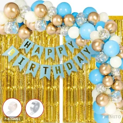 Happy Birthday Balloons Decoration Items Combo Kit Blue Gold White&nbsp;&nbsp;(Set Of 93)-thumb0