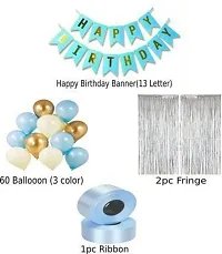 Happy Birthday Banner Blue 76Pc Set With Blue Birthday Banner +60 Metallic Balloon + 2 Silver Fringe+ 1Pc Ribbon For Birthday Party Decoration-thumb1