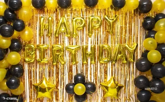 70 Gold And Black Metallic Balloons, 1Pcs Gold Happy Birthday Banner, 2 Pcs Star Balloons, 2 Pcs Gold Curtain-thumb0