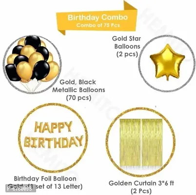 70 Gold And Black Metallic Balloons, 1Pcs Gold Happy Birthday Banner, 2 Pcs Star Balloons, 2 Pcs Gold Curtain-thumb2