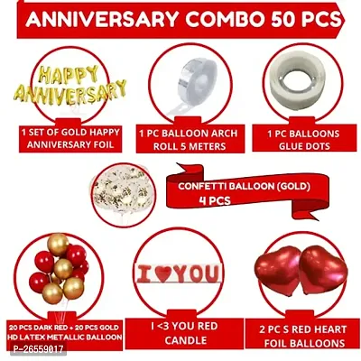 Bubble Trouble Red Gold Anniversary Decorations Party Items Home Set (50 Pcs) Foil i love you candle Confetti Heart Balloons Anniversary Party Anniversary Decoration at Home Surprise Wife-thumb2