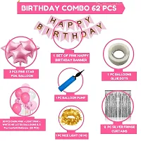 Bubble Trouble Happy Birthday Decoration Kit Pack of 62 Combo with 50 Pcs HD Metallic Balloons, 3Pcs Pink Star foil balloon, 1 Pc Pink Happy Birthday Banner for Birth Celebrations-thumb1