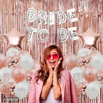 Bubble Trouble Bride To Be Decoration Kit Combo 9 Letters Foil, Fringe Foil Curtains, Star Foil, Glue Dot, Confetti  30 Pcs HD Latex Metallic Balloons First Girls Boys (Rose Gold Theme, Pack of 40)