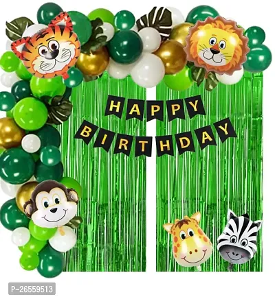 Bubble Trouble Jungle Theme Birthday Decoration For Kids Party - 99 pcs combo - Animal Theme Face Foil - Decoartion Kit For Boys or Girl - Funky