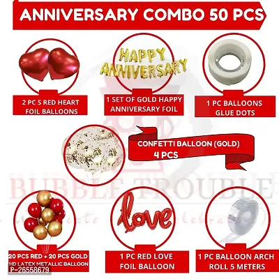 Bubble Trouble Happy Anniversary Balloons Decoration Kit Combo For Husband Wife Girlfriend Boyfriend,Anniversary Foil, Love Foil, Confetti Balloon,Heart, 40 Pcs Balloons (Red Gold Theme, Pack of 50)-thumb2