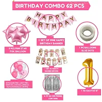Bubble Trouble Happy Birthday Decoration Kit Pack of 62 Combo with 50 Pcs HD Metallic Balloons, 3Pcs Pink Star Foil Balloon, 1 Pc Pink Happy Birthday Banner for Birth Celebrations-thumb1