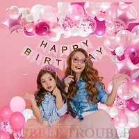 Bubble Trouble Happy Birthday Decoration Kit Pack of 62 Combo with 50 Pcs HD Metallic Balloons, 3Pcs Pink Star foil balloon, 1 Pc Pink Happy Birthday Banner for Birth Celebrations-thumb3