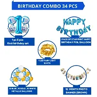 Bubble Trouble Happy Birthday Decoration Kit Pack of 34 Combo with 1 Pc Happy birthday Blue Foil, 1 Pc 5 pcs First Birthday Set,10 White Metallic Balloons for Kids Birthday Decoration Items-thumb1