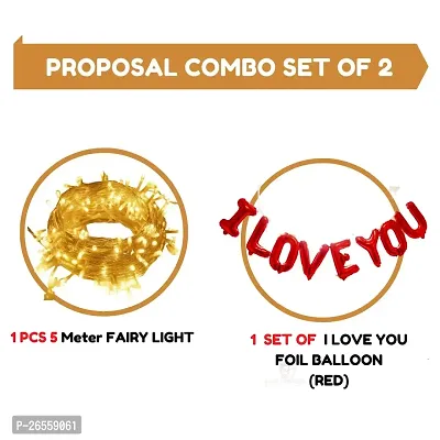 Bubble Trouble Proposal Decoration Items Combo Kit (Pack of 2) I Love You Foil Balloons Decoration Kit With LED Lights Weddding Anniversary Surprise Home Bedroom Party Couple Romantic, Red Theme-thumb2