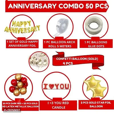 Bubble Trouble Red Gold Anniversary Decorations Party Items Home Set (50 Pcs) Foil i love you candle Confetti Star Balloons Anniversary Party Anniversary Decoration at Home Surprise Wife-thumb2