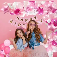 Bubble Trouble Happy Birthday Decoration Kit Pack of 62 Combo with 50 Pcs HD Metallic Balloons, 3Pcs Pink Star Foil Balloon, 1 Pc Pink Happy Birthday Banner for Birth Celebrations-thumb3