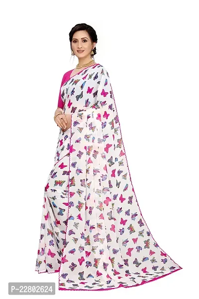 INDIAN PEHNAWA Women's Woven Pure Georgette Saree Without Blouse Piece (BUTTERFLY PINK_Pink)-thumb2