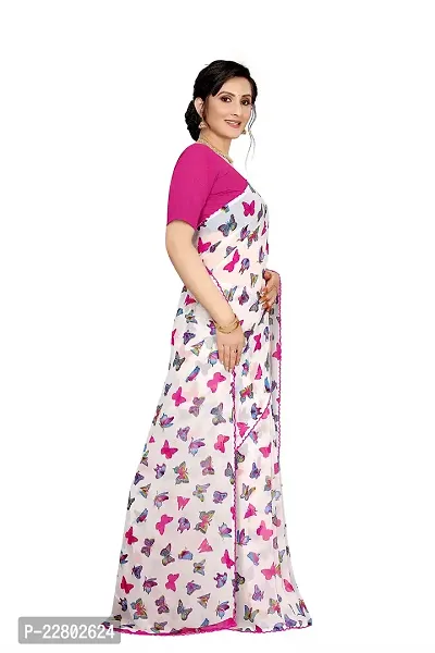 INDIAN PEHNAWA Women's Woven Pure Georgette Saree Without Blouse Piece (BUTTERFLY PINK_Pink)-thumb3