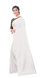 INDIAN PEHNAWA BRIGHT WHITE COLOURED SATTIN SAREE WITH BLOUSE PIESCE-thumb1