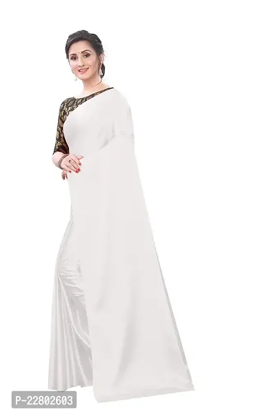 INDIAN PEHNAWA BRIGHT WHITE COLOURED SATTIN SAREE WITH BLOUSE PIESCE-thumb2